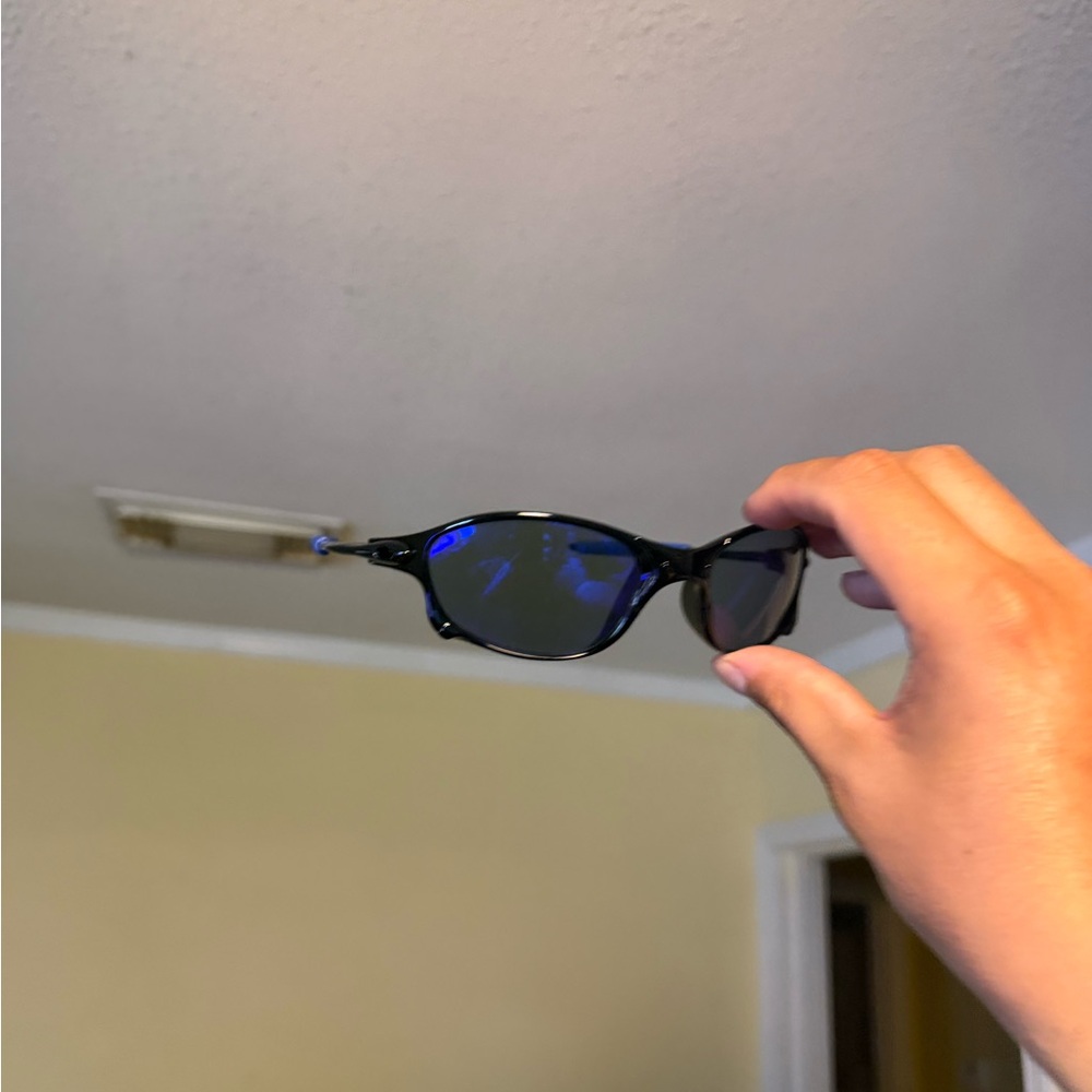 Black Frame Sunglasses with Blue Mirrored Lenses Oakley Oakleys